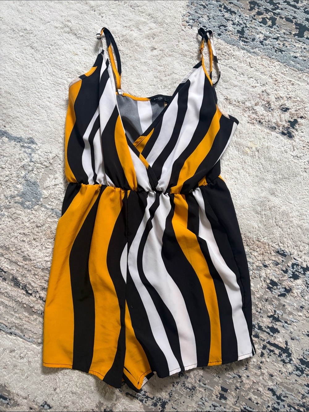 SHEIN Yellow Black Gray Striped Top
